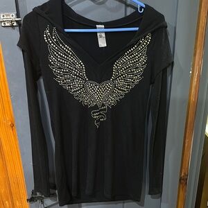 Black Studded Wing Design Women's Top